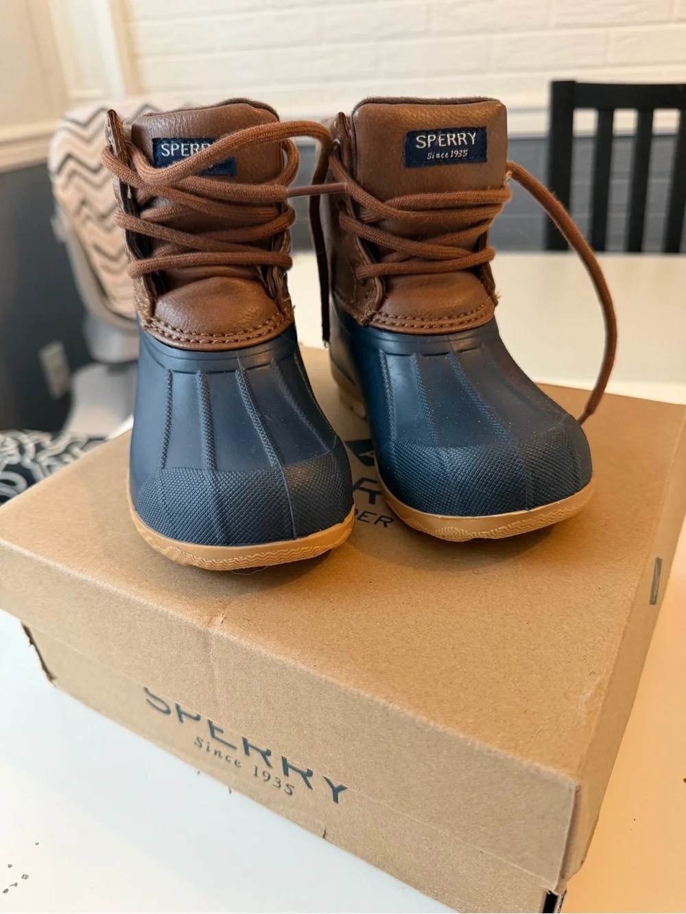 Sperry Kids Navy, Brown & Tan Duck Boots